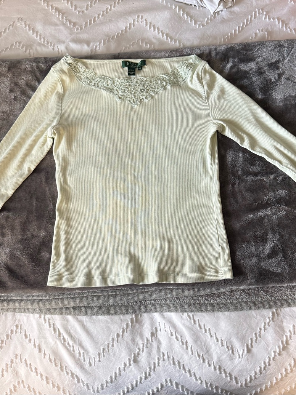 Ralph Lauren Cream Lace-Trim Scoop Neck Sweater